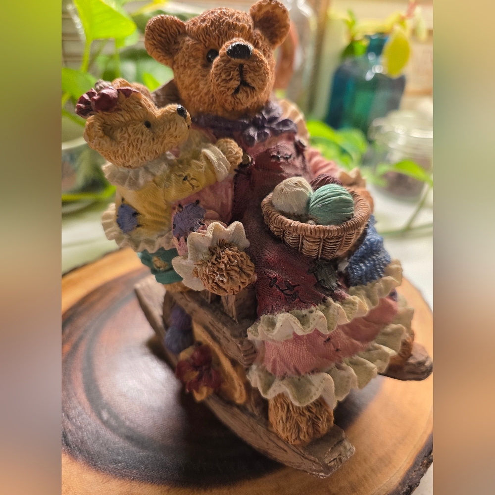 VTG Boyds Bears Multicolor Sewing Bear Figurine with Yarn Basket